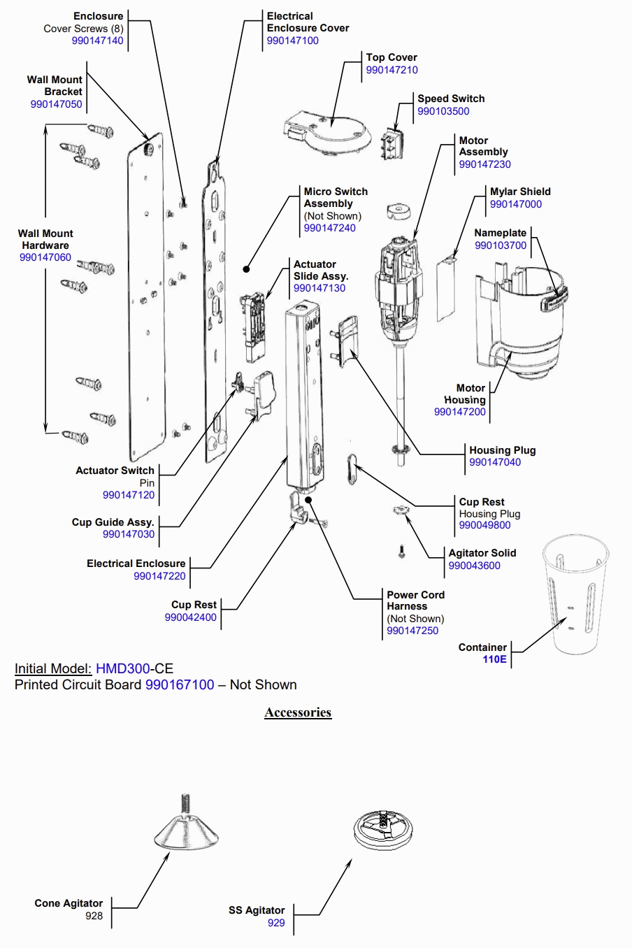 Diagram Diagram and Parts List for HMD300-CE-A  Hamilton Beach Drink Mixer